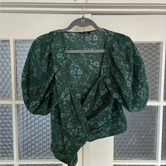 Madewell Green Floral Puff Sleeve Blouse NWOT - Picture 3 of 5